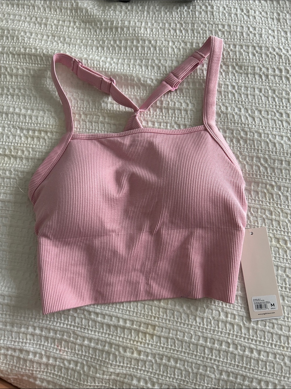 Women's Ribbed Pink Crop Bralette - Brand: YogaLicious